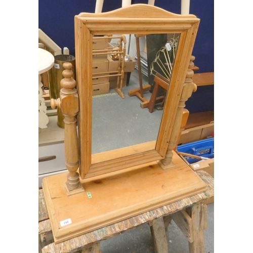 506 - Large antique pine table top mirror.