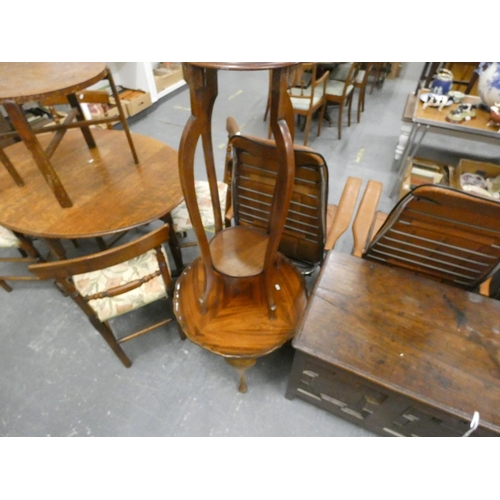 508 - Small coffee table with pie crust edge and a two tier mahogany jardinière stand.