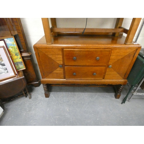 509 - Vintage oak sideboard, two drawers, central two doors on barley twist legs.