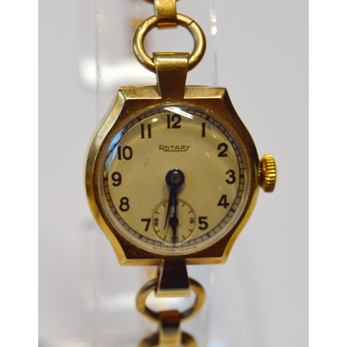 177 - Rotary lady's 9ct gold-backed wristwatch on flexible rolled gold bracelet strap, and another lady's ... 