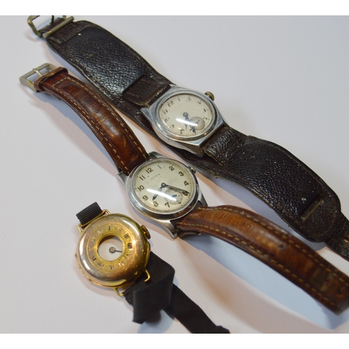 180 - Lady's 9ct gold-backed wristwatch, monogrammed to the back casing, on mourning cloth strap, a Cyma m... 