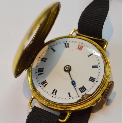 180 - Lady's 9ct gold-backed wristwatch, monogrammed to the back casing, on mourning cloth strap, a Cyma m... 