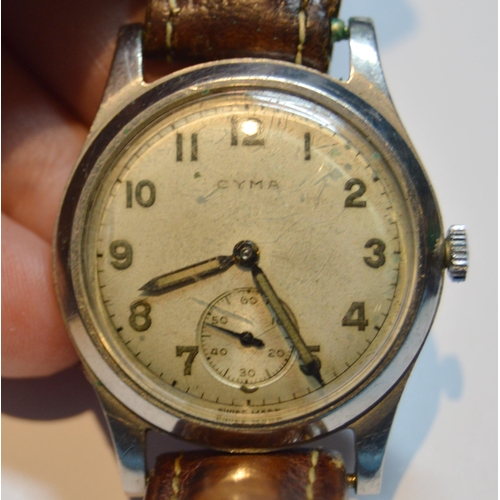 180 - Lady's 9ct gold-backed wristwatch, monogrammed to the back casing, on mourning cloth strap, a Cyma m... 