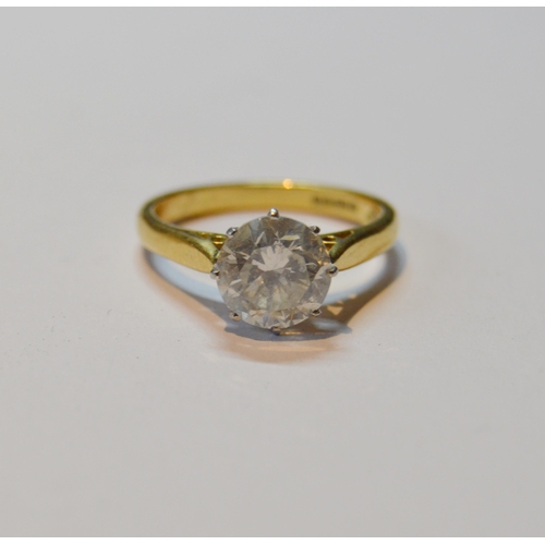 118 - Diamond solitaire ring with brilliant, approximately 2ct, in 18ct gold, size O, 5g gross.