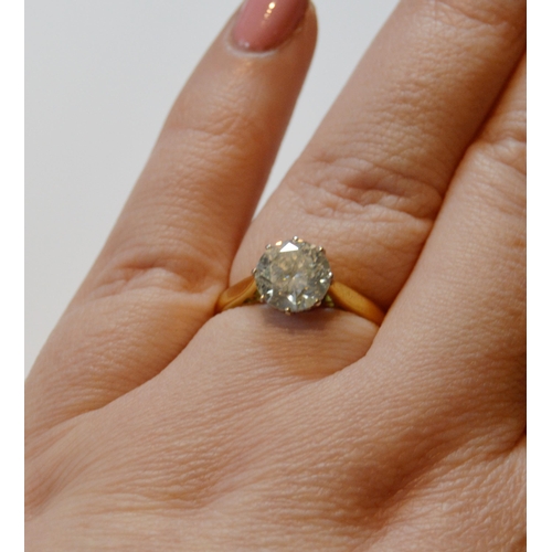 118 - Diamond solitaire ring with brilliant, approximately 2ct, in 18ct gold, size O, 5g gross.