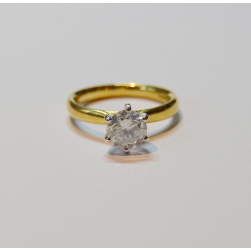 120 - Diamond solitaire ring with brilliant, approximately 1ct, in 18ct gold, size N, 4.4g gross.