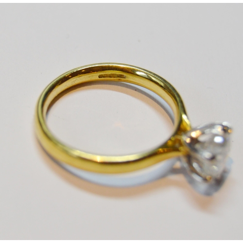 120 - Diamond solitaire ring with brilliant, approximately 1ct, in 18ct gold, size N, 4.4g gross.