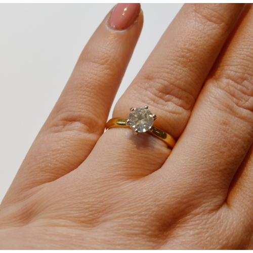 120 - Diamond solitaire ring with brilliant, approximately 1ct, in 18ct gold, size N, 4.4g gross.