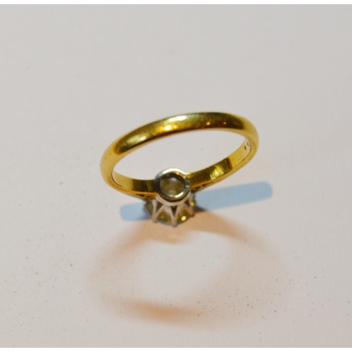 121 - Diamond solitaire ring with brilliant, approximately .8ct, in 18ct gold, size O, 3.3g gross.