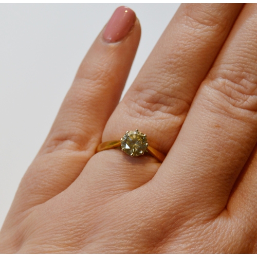 121 - Diamond solitaire ring with brilliant, approximately .8ct, in 18ct gold, size O, 3.3g gross.