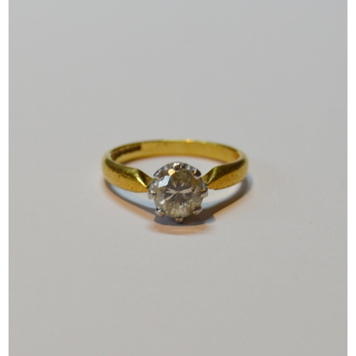 124 - Diamond solitaire ring with brilliant, approximately .8ct, in 18ct gold, size K, 3.9g gross.