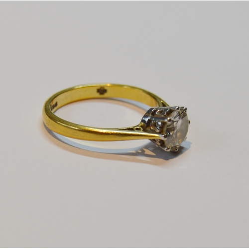 126 - Diamond solitaire ring with brilliant, approximately 1.1ct, in 18ct gold, size O, 4g gross.