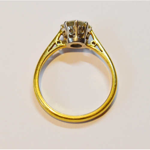 126 - Diamond solitaire ring with brilliant, approximately 1.1ct, in 18ct gold, size O, 4g gross.