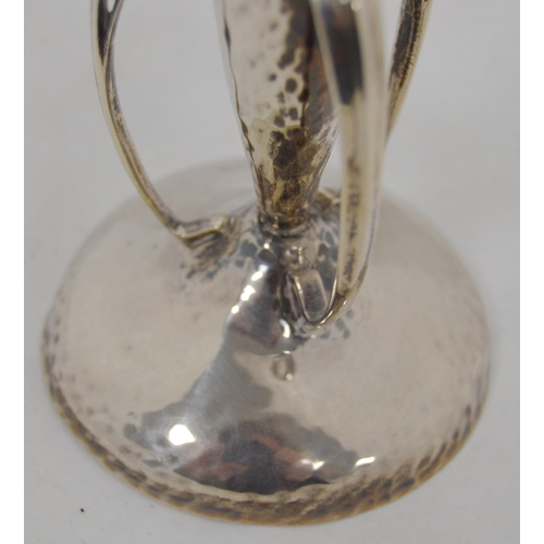 72 - Art Nouveau hammered silver trumpet-shaped vase by Ollivant & Botsford, London 1907-08, with fla... 