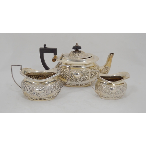 77 - Edward VII silver bachelor's three-piece tea service by S Blankensee & Son, Birmingham 1905-06, ... 