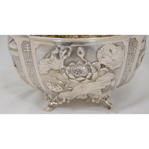 80 - Chinese export silver bowl by Tuckchang, Shanghai, with petal shaped rim, the exterior embossed with... 