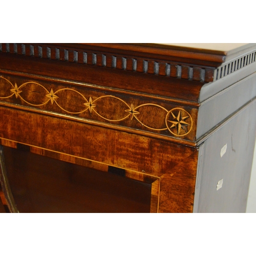 451 - Mahogany marquetry inlaid display cabinet, c. early 20th century, the dentil cornice above boxwood g... 