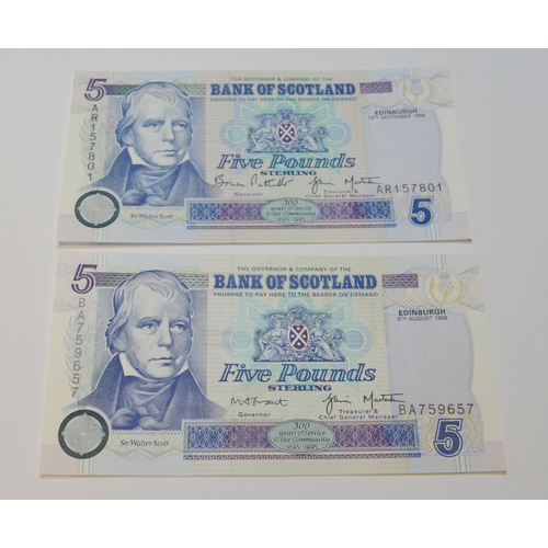 171 - Group of five Bank of Scotland Tercentenary £5 notes to include 134-1 Pattullo/Burt AM 880211 issued... 