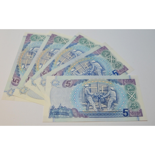 171 - Group of five Bank of Scotland Tercentenary £5 notes to include 134-1 Pattullo/Burt AM 880211 issued... 