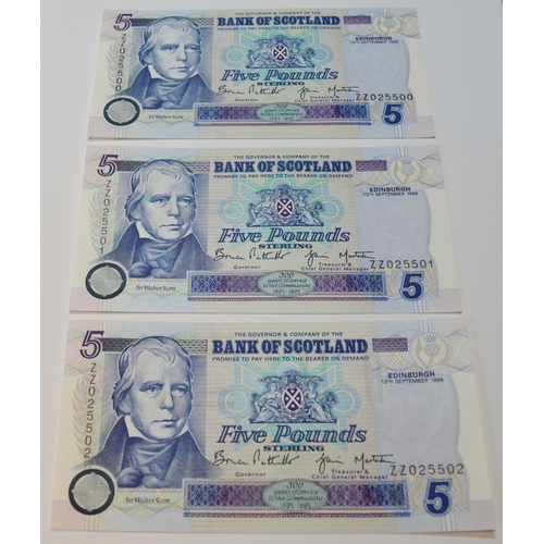 174 - Bank of Scotland uncirculated Tercentenary £5 replacement note 134-2R Pattullo/Masterton ZZ 025502, ... 