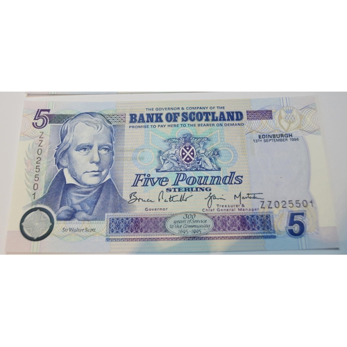 174 - Bank of Scotland uncirculated Tercentenary £5 replacement note 134-2R Pattullo/Masterton ZZ 025502, ... 