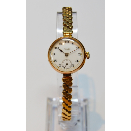 185 - Rolex lady's 9ct gold wristwatch, manual wind lever movement, c. 1920s, signed Rolex to the circular... 