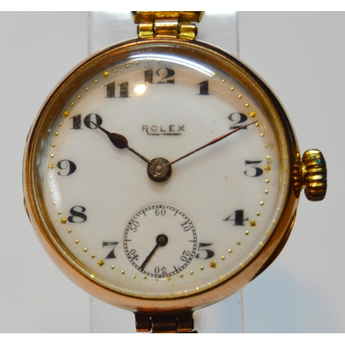 185 - Rolex lady's 9ct gold wristwatch, manual wind lever movement, c. 1920s, signed Rolex to the circular... 