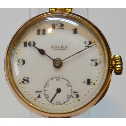 185 - Rolex lady's 9ct gold wristwatch, manual wind lever movement, c. 1920s, signed Rolex to the circular... 