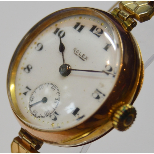 185 - Rolex lady's 9ct gold wristwatch, manual wind lever movement, c. 1920s, signed Rolex to the circular... 