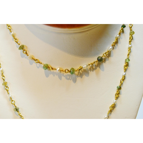 161 - Wire necklet and drop, set with multiple seed pearls and small emeralds, unmarked, probably gold, ap... 