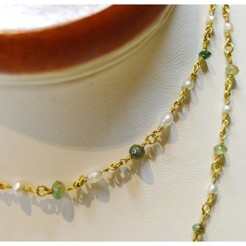 161 - Wire necklet and drop, set with multiple seed pearls and small emeralds, unmarked, probably gold, ap... 