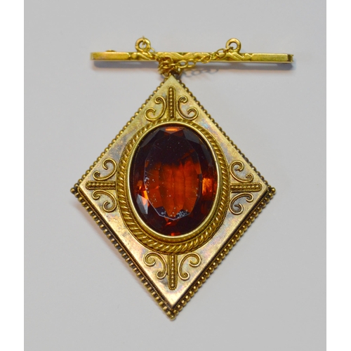 166 - Victorian gold pendant of lozenge shape with oval citrine, probably 15ct, 17g gross.