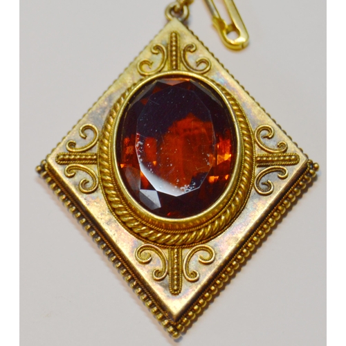 166 - Victorian gold pendant of lozenge shape with oval citrine, probably 15ct, 17g gross.