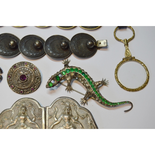 167 - Indian silver buckle, a similarly-mounted porcelain brooch and various items to include cameo brooch... 