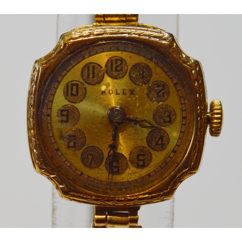 186 - Rolex Prima ladies watch with silvered gilt dial, in 9ct gold case with incurved corners and engrave... 