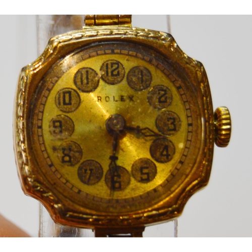 186 - Rolex Prima ladies watch with silvered gilt dial, in 9ct gold case with incurved corners and engrave... 