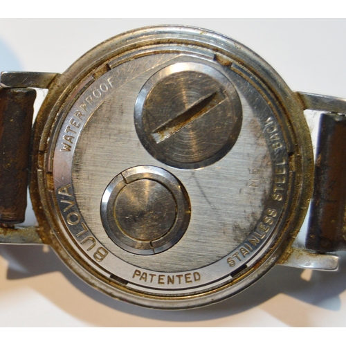 190 - Bulova Accutron gent's wristwatch with rear winder, c. 1970s, in stainless steel case with silvered ... 