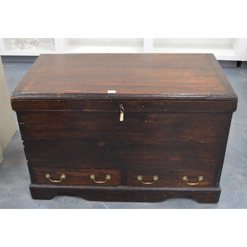 452 - Victorian stained pine blanket chest, the hinged top enclosing a candle box above two short drawers ... 