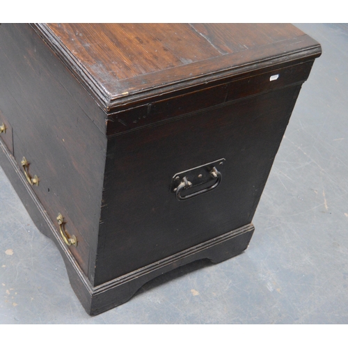 452 - Victorian stained pine blanket chest, the hinged top enclosing a candle box above two short drawers ... 