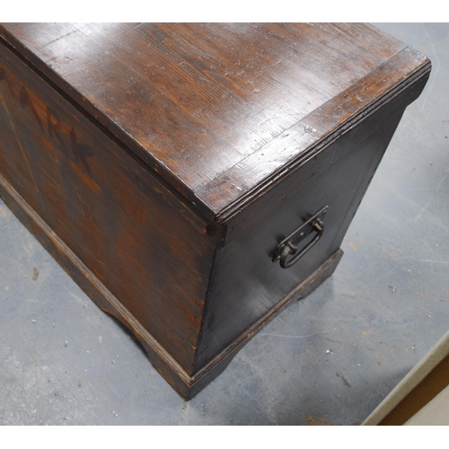 452 - Victorian stained pine blanket chest, the hinged top enclosing a candle box above two short drawers ... 