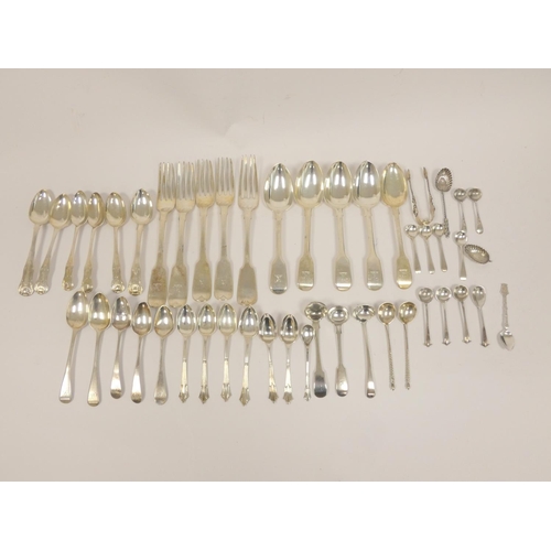 11 - Quantity of silver flatware various assays to include Exeter and mostly 19th century. 972g 