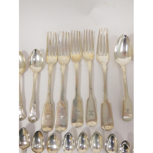 11 - Quantity of silver flatware various assays to include Exeter and mostly 19th century. 972g 