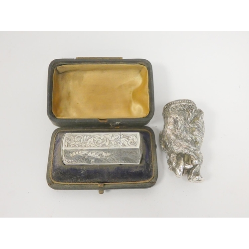 12 - Silver electrotype box modelled as a boar's head, and an octagonal scent bottle, Birmingham 1880. (2... 