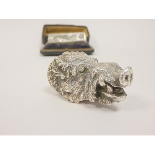 12 - Silver electrotype box modelled as a boar's head, and an octagonal scent bottle, Birmingham 1880. (2... 