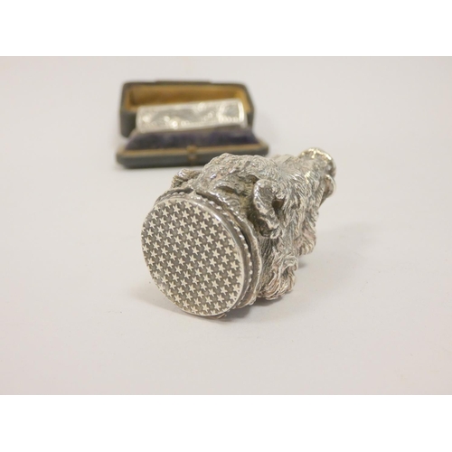 12 - Silver electrotype box modelled as a boar's head, and an octagonal scent bottle, Birmingham 1880. (2... 