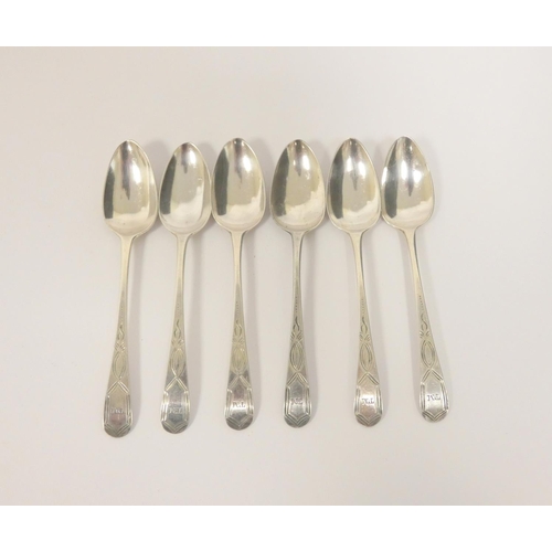 3 - Set of six silver bright cut teaspoons marked Langlands and Robertson, overstriking P & A Batema... 