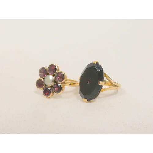 30 - Garnet and pearl cluster ring, and another onyx. Both likely 9ct gold (2)