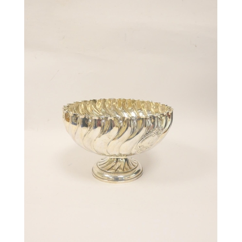 32 - Silver rose bowl, spirally fluted by Fordham & Faulkner 1889. 730g