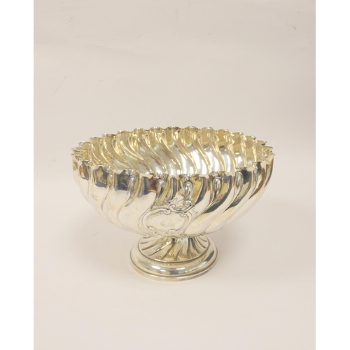 32 - Silver rose bowl, spirally fluted by Fordham & Faulkner 1889. 730g