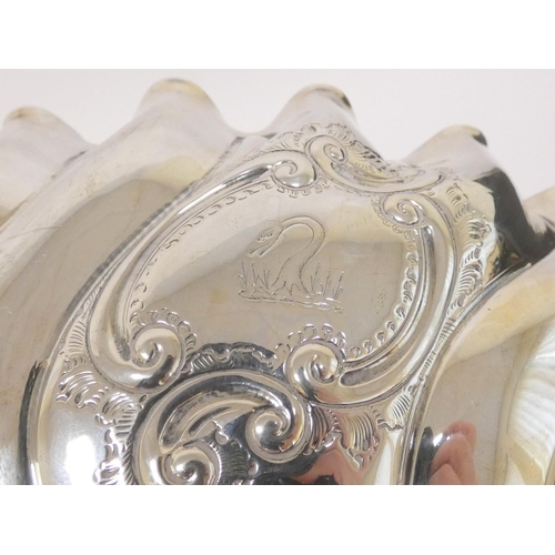 32 - Silver rose bowl, spirally fluted by Fordham & Faulkner 1889. 730g